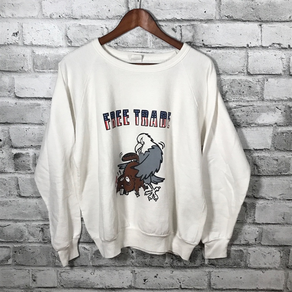 Vintage Free Trade USA vs Canada Crewneck Sweatshirt Large